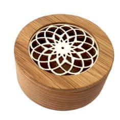 AMADEA Dřevěná krabička kulatá, masivní dřevo s vkladem z topolové překližky ve tvaru mandaly, 8x3 cm