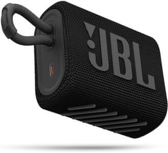 moderní repráček jbl GO 3 bluetooth 5.1 technologie jbl pro sound zvuk bohatý na basy překvapivě silný výkon rms 4,2 w 5h přehrávání li-ion baterie textilní povrch poutko ip67 certifikace