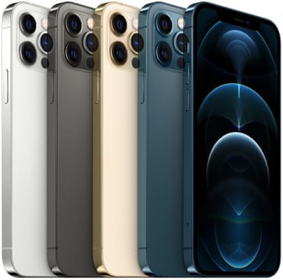 Apple iPhone 12 Pro, supervýkonný procesor, strojové učení, A14 Bionic, duální ultraširokoúhlý fotoaparát, IP68, voděodolný, Face ID, čtečka obličeje, Dolby Atmos