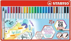 Stabilo Štětcové fixy "Pen 68 brush", 25 barev, kovová krabička