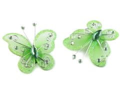 Kraftika 2ks zelená sv. motýl s kamínky 5x5,5cm, ozdoby na záclony