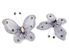Kraftika 2ks šedá nejsv. stříbrná motýl s kamínky 5x5,5cm