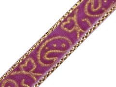 Kraftika 22.5m fialová gerbera zlatá sametová stuha šíře 10mm s
