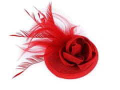 Kraftika 1ks červená fascinátor květ růže s peřím, fascinátory
