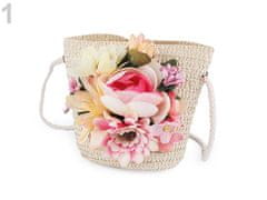 Kraftika 1ks režná světlá růžová dětská kabelka s květy 14x15cm