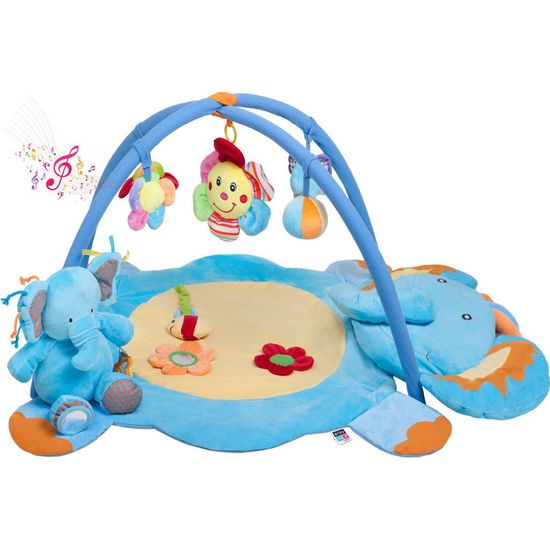 PLAYTO Hrací deka s melodií Slůně s hračkou - modrá