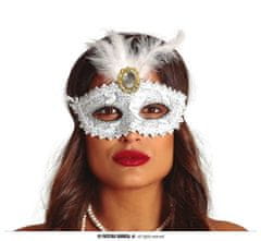 Škraboška - maska bílá s peřím - Ples - Karneval