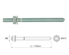Rawlplug Závitová tyč pro chemickou kotvu M8x110 -1ks