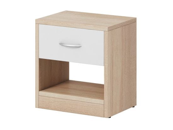 Nejlevnější nábytek Noční stolek LANGSTON 1S, dub sonoma světlý/bílý mat