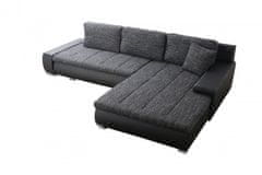 Nejlevnější nábytek Rohová sedačka SALAR L univerzální, černá látka prošitá bílou a šedou nití/černá ekokůže