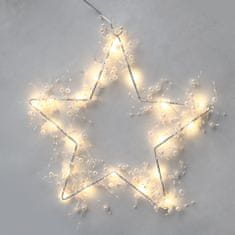 ACA Lightning  LED vánoční hvězda s perlami do okna 20 LED, teplá bílá barva, 3x baterie AA, IP44
