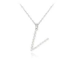 MINET Stříbrný náhrdelník písmeno "V" s perličkami