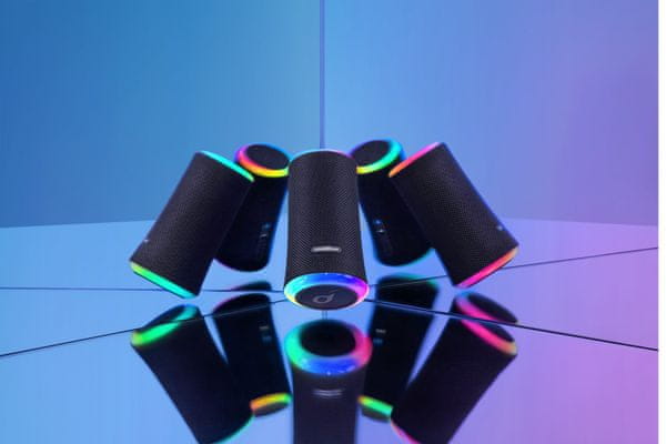 jedinečný Bluetooth reproduktor Anker soundcore flare 2 usb partycast bassup technológie výkon 20 w svetelná show 6 svetelných režimov ovládanie mobilnou aplikáciou ekvalizér pre úpravu zvuku rozptyl zvuku dookola IPX7 ochrana voči prieniku vody
