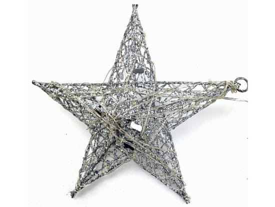 commshop Vánoční svítící dekorace - Hvězda 20 cm (stříbrná se třpytkami)