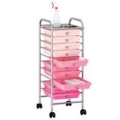 Vidaxl Mobilní úložný vozík s 10 zásuvkami ombré růžový plastový