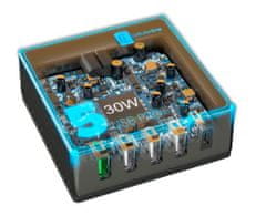 CellularLine Síťová nabíječka Multipower 5 Fast+ 4xUSB + USB-C port, 60W ACHUSB5QCPD60WK