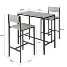 SoBuy OGT03-HG Sada barového stolu 3 dílný jídelní stůl Balkonový nábytek 