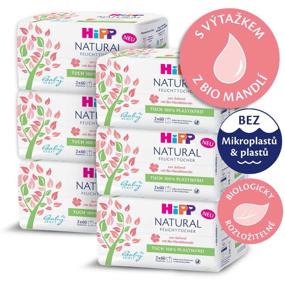 HiPP Babysanft Čistící vlhčené ubrousky Natural 6 x 2 x 60 ks