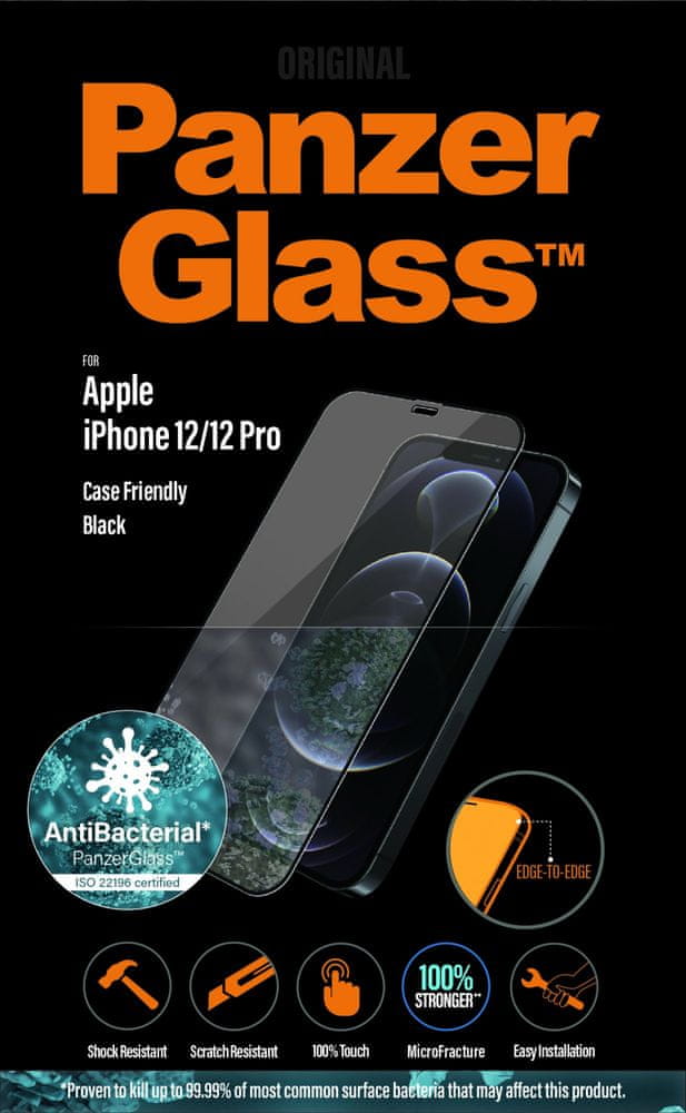 Levně PanzerGlass Edge-to-Edge Antibacterial pro Apple iPhone 12/12 Pro 6,1″ 2711, černé