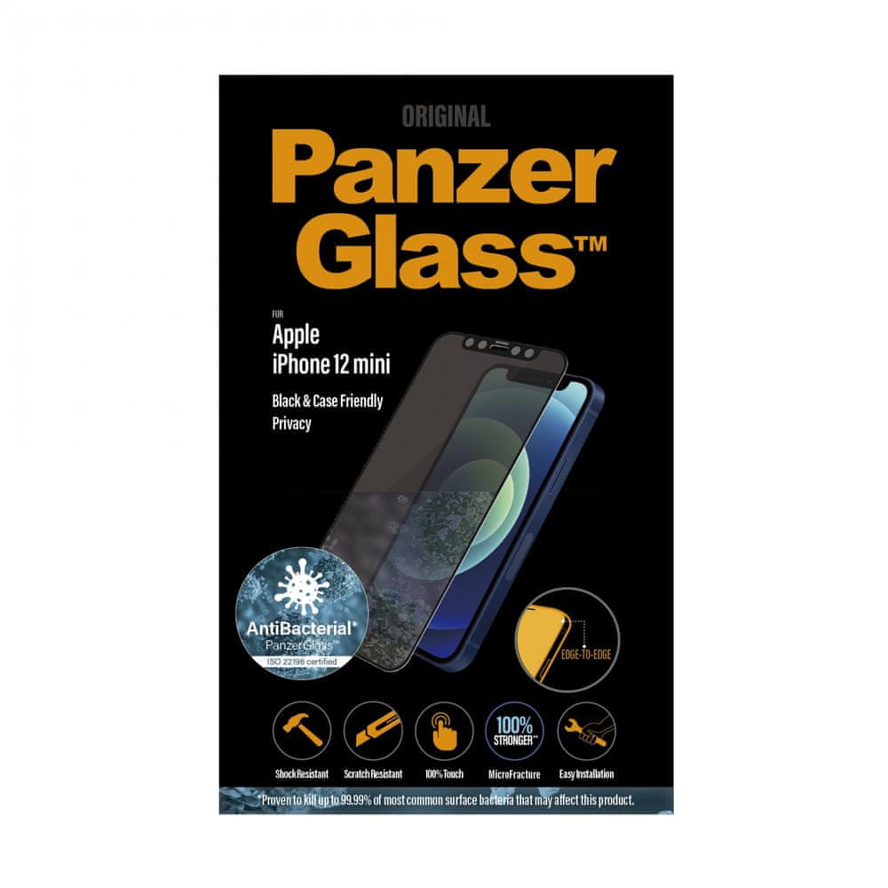 PanzerGlass Edge-to-Edge Privacy Antibacterial pro Apple iPhone 12 Mini 5,4″ P2710, černé