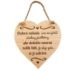 AMADEA Dřevěné srdce s textem Dobrá nálada sice nevyřeší..., masivní dřevo, 16 x 15 cm