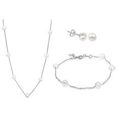 JwL Luxury Pearls Zvýhodněná perlová souprava šperků JL0355, JL0353 a JL0026 (náhrdelník, náramek, náušnice)