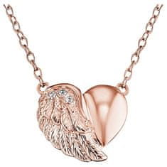 Růžově zlacený stříbrný náhrdelník Srdce s křídlem a zirkony ERN-LILHW-R