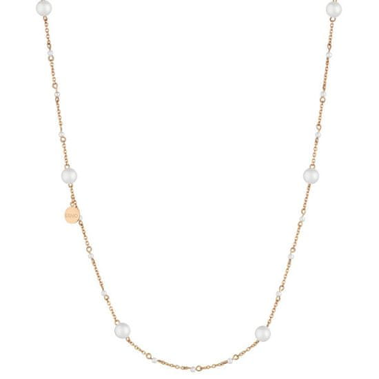 Liu.Jo Růžově zlacený ocelový náhrdelník s perličkami LJ1506