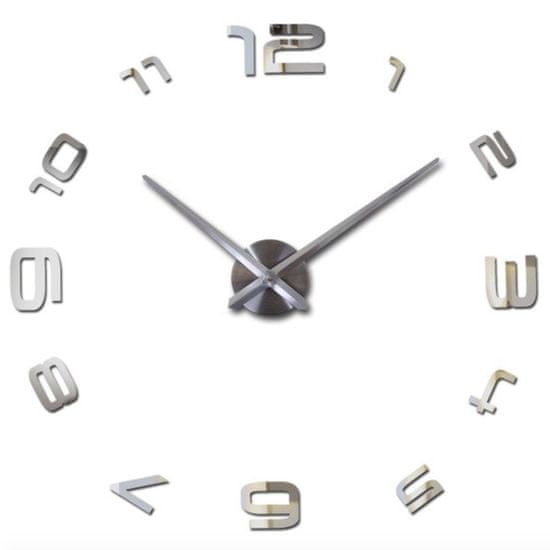 Daklos Nalepovací 3D nástěnné analogové hodiny - číslice dokola - stříbrné