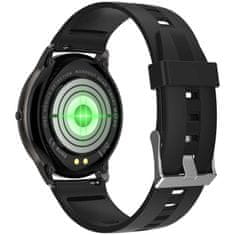 Printwell Chytré hodinky v češtině, PW-103, Bluetooth 5.0, elegantní smart watch s krokoměrem, oxymetrem, měřením tepu, tlaku, černé s černým páskem