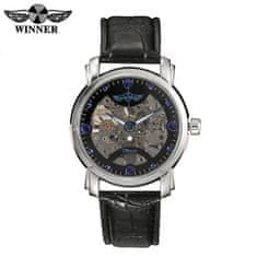 Daklos Luxusní černé hodinky s průhledným strojkem s modrými detaily - automatické