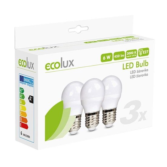Levně Solight LED žárovka Ecolux 3-pack , miniglobe, 6W, E27, 3000K, 450lm