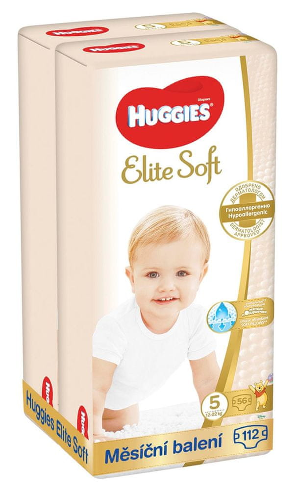 Huggies měsíční balení Elite Soft (12-22 kg) 2x 56 ks