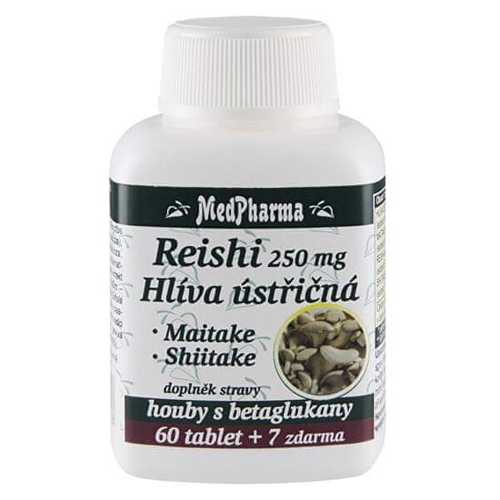 MedPharma Reishi 250 mg + hlíva ústřičná + maitake + shiitake 60 tbl. + 7 tbl. ZDARMA