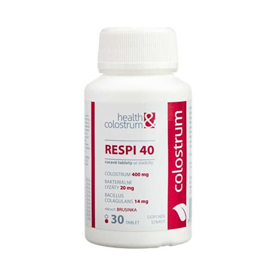 Health&colostrum RESPI 40 (400 mg) + bakteriální lyzáty - příchuť brusinka 30 cucavých tbl.