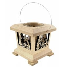 AMADEA Dřevěná lucerna s motivem betléma, masivní dřevo, 9x9x9 cm