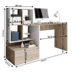 BPS-koupelny PC stůl, dub artisan/bílý mat, NEREO