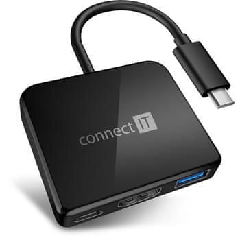 Connect IT USB-C hub, 3v1 (USB-C,USB-A,HDMI), externí, ČERNÝ CHU-7050-BK
