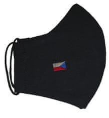 KATCH  50x Pánská ručně šitá rouška s vlajkou ČR - černá, dvouvrstvá bavlněná