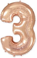 Fóliový balónek číslice 3 - rosegold - růžovo zlatá - 102 cm