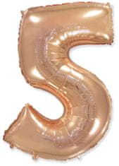 Fóliový balónek číslice 5 - rosegold - růžovo zlatá - 102 cm