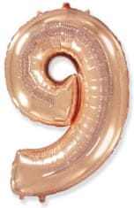 Fóliový balónek číslice 9 - rosegold - růžovo zlatá - 102 cm