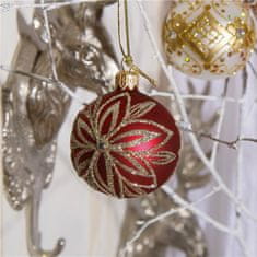 Decor By Glassor Vánoční koule červená platinový květ (Velikost: 6)