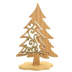 AMADEA Dřevěný 3D strom jehličnan s prořezem a třpytkami - mix barev 21 cm