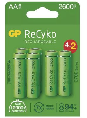 GP ReCyko punjive baterije, 2700 mAh, HR6, AA, 6 kom