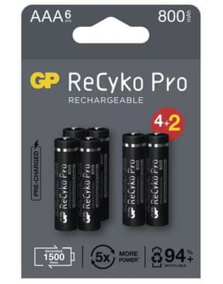 GP ReCyko Pro punjiva baterija, HR03, AAA, 6 kom