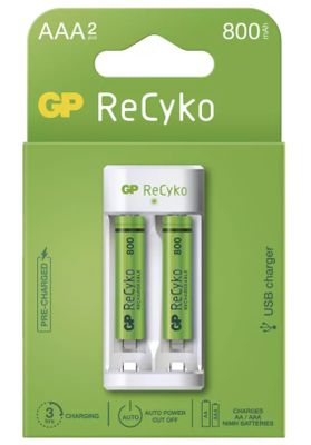 Punjač baterija GP Eco E211 + punjive baterije GP ReCyko 800, 2 × AAA