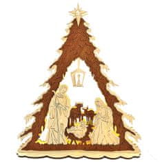 AMADEA Dřevěný svítící portál strom vánoční s betlémem, dýhový, 44x37x9,5 cm