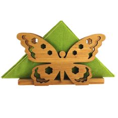 AMADEA Dřevěný stojánek na ubrousky ve tvaru motýla, masivní dřevo, 12,5x7,5x3,5 cm