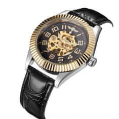 Winner Luxusní hodinky WINNER s průhledným ciferníkem ve zlato černém provedení - automatické